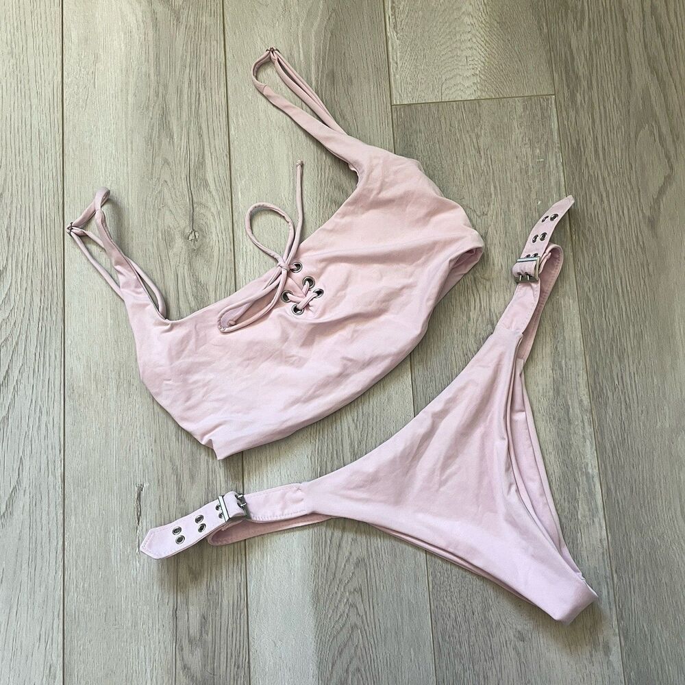 Frankies Bikinis Bikini corset pullover cheeky buckle womens Pink (medium) swim